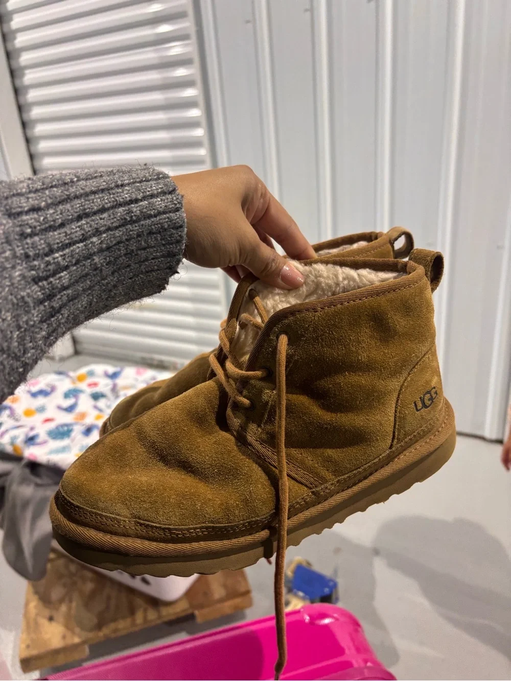 UGG Chestnut Suede Lace-Up Shearling Ankle Boots